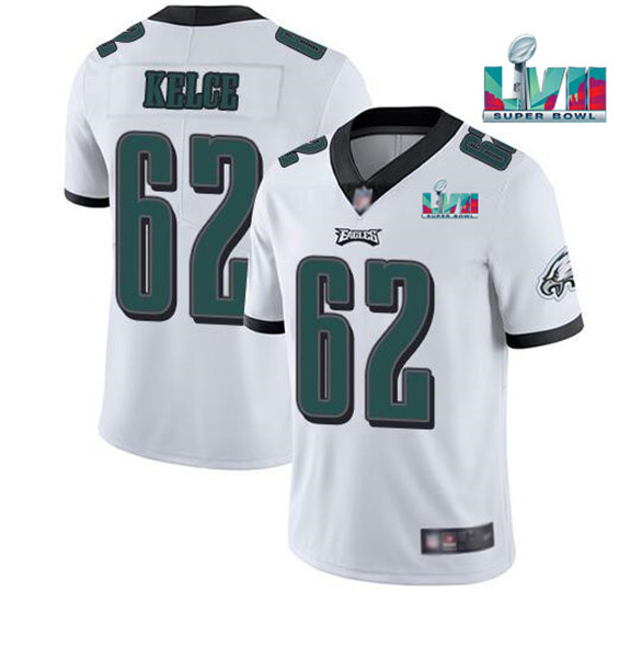 Philadelphia Eagles #62 Jason Kelce White Super Bowl LVII Patch Vapor Untouchable Limited Stitched J