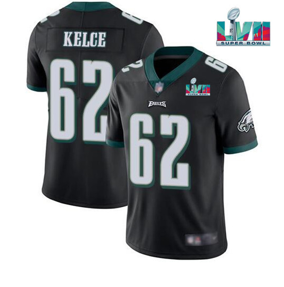 Philadelphia Eagles #62 Jason Kelce Black Super Bowl LVII Patch Vapor Untouchable Limited Stitched J