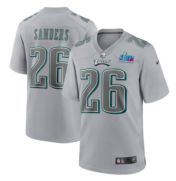 Philadelphia Eagles #26 Miles Sanders Gray Super Bowl LVII Patch Atmosphere Fashion Stitched Game Je