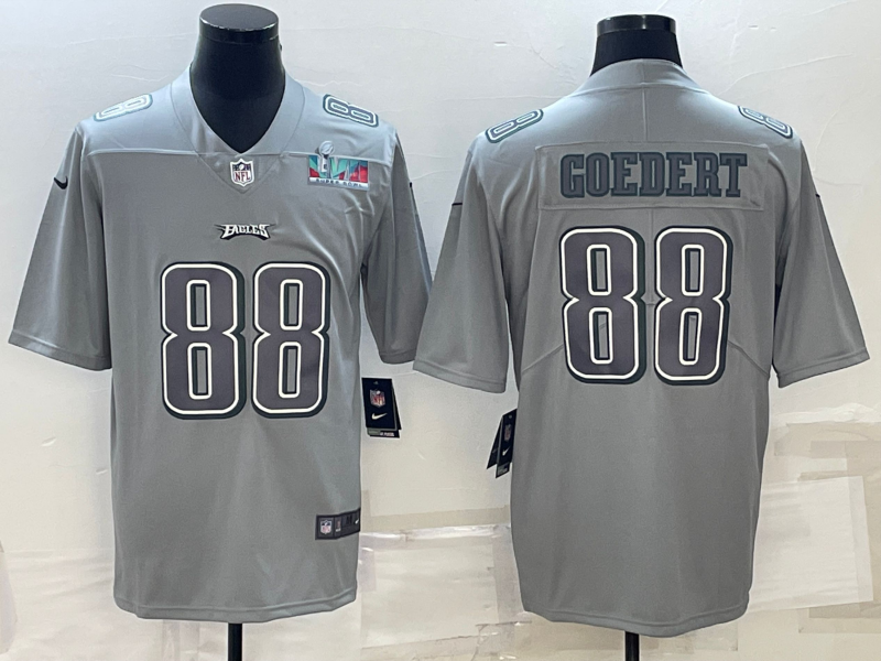 Philadelphia Eagles #88 Dallas Goedert Gray Super Bowl LVII Patch Atmosphere Fashion Stitched Jersey