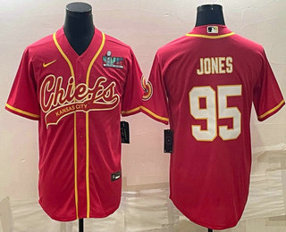 Kansas City Chiefs #95 Chris Jones Red With Super Bowl LVII Patch Cool Base Stitched Baseball Jersey