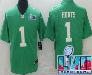 Philadelphia Eagles #1 Jalen Hurts Limited Green Rush Super Bowl LVII Vapor Jersey
