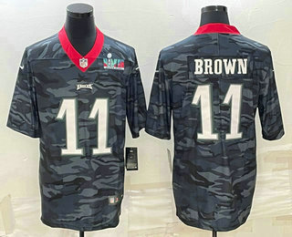 Philadelphia Eagles #11 AJ Brown Camo Super Bowl LVII Patch Limited Stitched Jersey