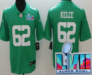 Philadelphia Eagles #62 Jason Kelce Limited Green Rush Super Bowl LVII Vapor Jersey