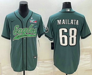 Philadelphia Eagles #68 Jordan Mailata Green With Super Bowl LVII Patch Cool Base Stitched Baseball