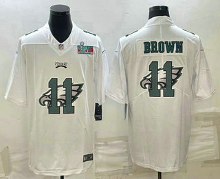 Philadelphia Eagles #11 AJ Brown Super Bowl LVII Patch White Shadow Logo Limited Stitched Jersey