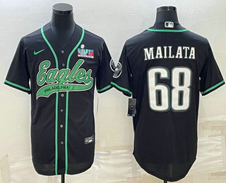 Philadelphia Eagles #68 Jordan Mailata Black With Super Bowl LVII Patch Cool Base Stitched Baseball