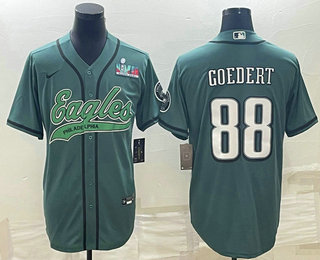 Philadelphia Eagles #88 Dallas Goedert Green With Super Bowl LVII Patch Cool Base Stitched Baseball
