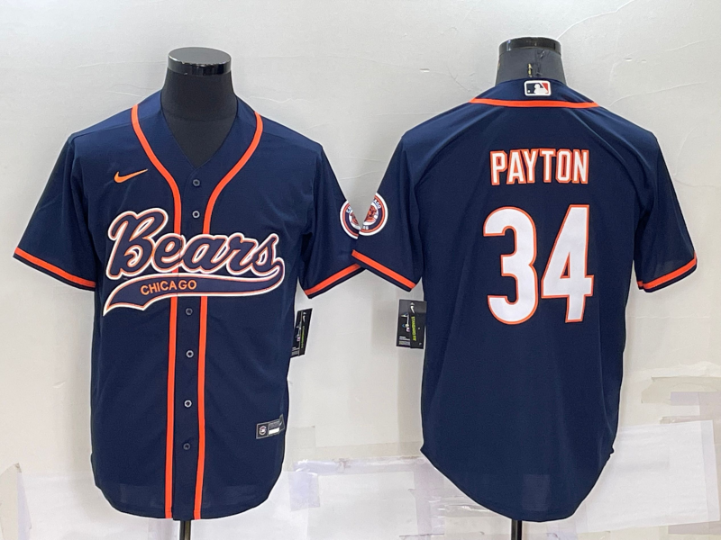 Chicago Bears #34 Walter Payton Navy Blue Stitched MLB Cool Base Baseball Jersey
