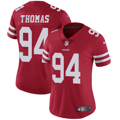 Nike 49ers #94 Solomon Thomas Red Team Color Women's Stitched NFL Vapor Untouchable Limited Jersey - Click Image to Close