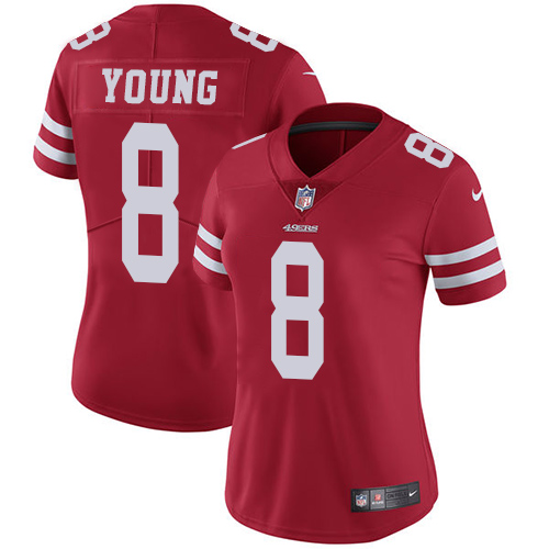 Nike 49ers #8 Steve Young Red Team Color Women's Stitched NFL Vapor Untouchable Limited Jersey - Click Image to Close