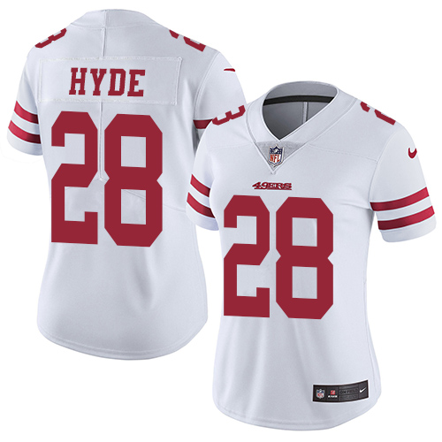 Nike 49ers #28 Carlos Hyde White Women's Stitched NFL Vapor Untouchable Limited Jersey