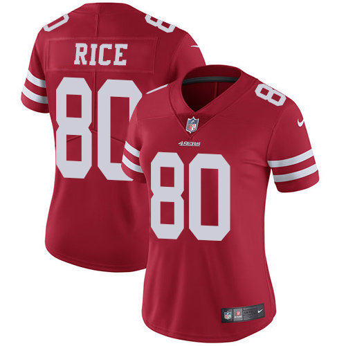 Nike 49ers #80 Jerry Rice Red Team Color Women's Stitched NFL Vapor Untouchable Limited Jersey