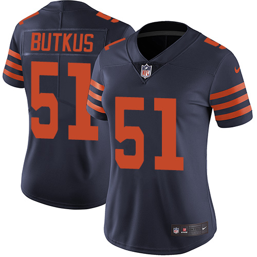 Nike Bears #51 Dick Butkus Navy Blue Alternate Women's Stitched NFL Vapor Untouchable Limited Jersey - Click Image to Close