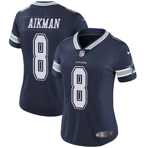 Nike Cowboys #8 Troy Aikman Navy Blue Team Color Women's Stitched NFL Vapor Untouchable Limited Jers
