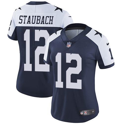 Nike Cowboys #12 Roger Staubach Navy Blue Thanksgiving Women's Stitched NFL Vapor Untouchable Limite - Click Image to Close