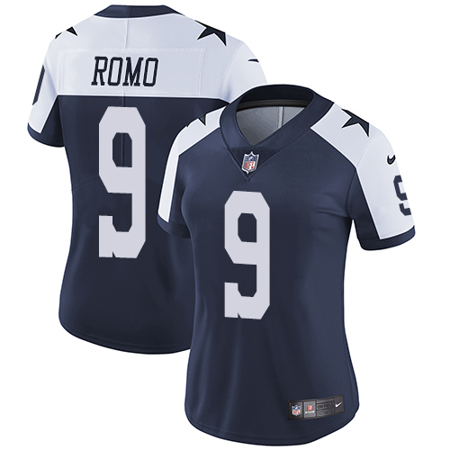 Nike Cowboys #9 Tony Romo Navy Blue Thanksgiving Women's Stitched NFL Vapor Untouchable Limited Thro