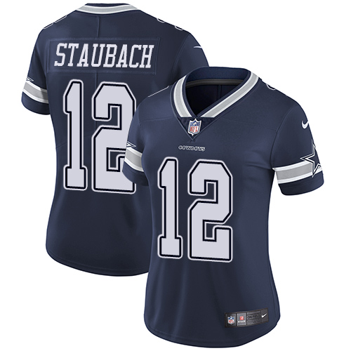 Nike Cowboys #12 Roger Staubach Navy Blue Team Color Women's Stitched NFL Vapor Untouchable Limited
