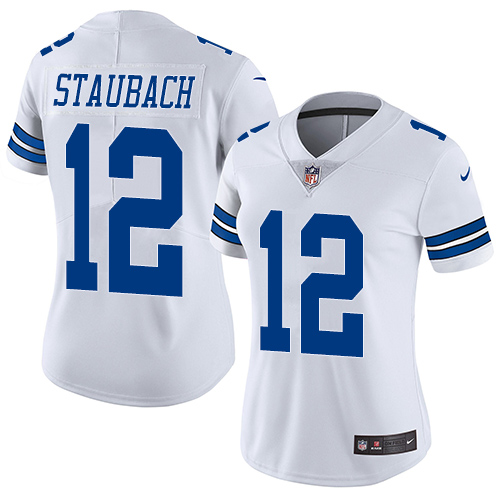 Nike Cowboys #12 Roger Staubach White Women's Stitched NFL Vapor Untouchable Limited Jersey - Click Image to Close