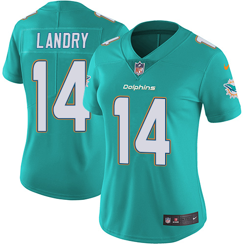 Nike Dolphins #14 Jarvis Landry Aqua Green Team Color Women's Stitched NFL Vapor Untouchable Limited - Click Image to Close