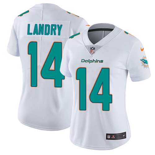 Nike Dolphins #14 Jarvis Landry White Women's Stitched NFL Vapor Untouchable Limited Jersey - Click Image to Close