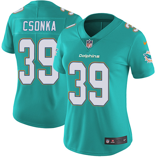Nike Dolphins #39 Larry Csonka Aqua Green Team Color Women's Stitched NFL Vapor Untouchable Limited