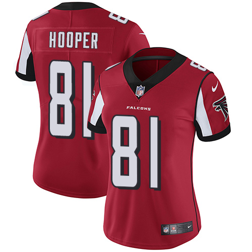 Nike Falcons #81 Austin Hooper Red Team Color Women's Stitched NFL Vapor Untouchable Limited Jersey