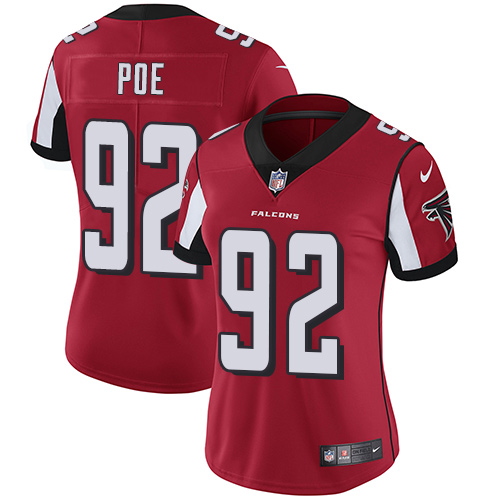 Nike Falcons #92 Dontari Poe Red Team Color Women's Stitched NFL Vapor Untouchable Limited Jersey