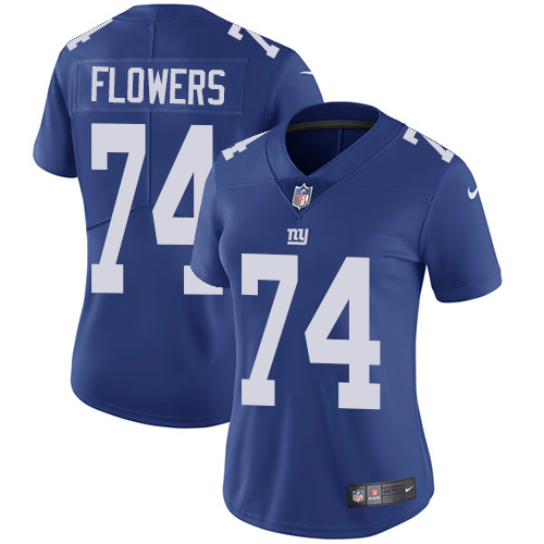 Nike Giants #74 Ereck Flowers Royal Blue Team Color Women's Stitched NFL Vapor Untouchable Limited J