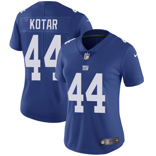 Nike Giants #44 Doug Kotar Royal Blue Team Color Women's Stitched NFL Vapor Untouchable Limited Jers - Click Image to Close
