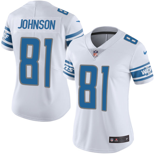 Nike Lions #81 Calvin Johnson White Women's Stitched NFL Vapor Untouchable Limited Jersey - Click Image to Close