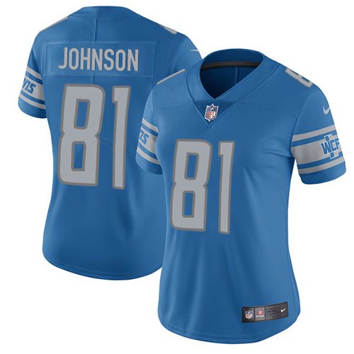 Nike Lions #81 Calvin Johnson Light Blue Team Color Women's Stitched NFL Vapor Untouchable Limited J - Click Image to Close