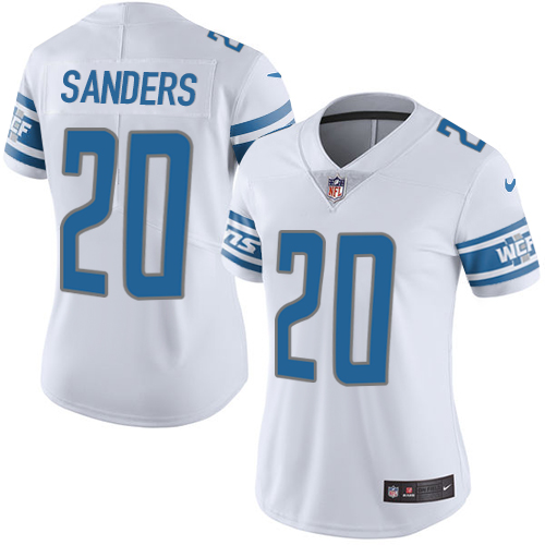 Nike Lions #20 Barry Sanders White Women's Stitched NFL Vapor Untouchable Limited Jersey - Click Image to Close
