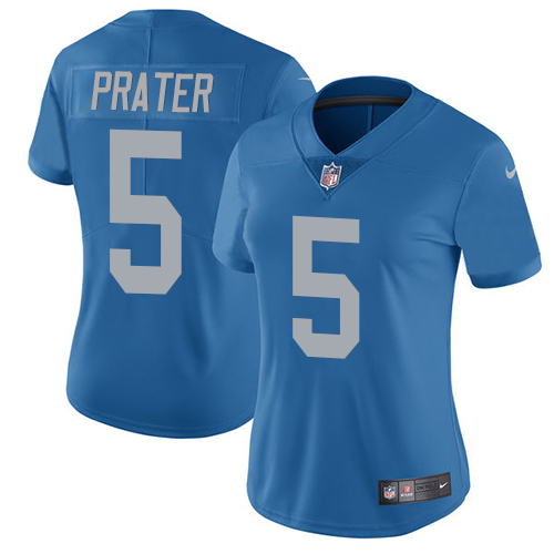 Nike Lions #5 Matt Prater Blue Throwback Women's Stitched NFL Vapor Untouchable Limited Jersey - Click Image to Close