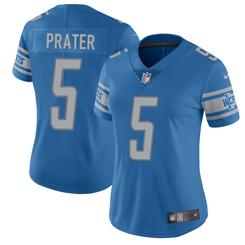 Nike Lions #5 Matt Prater Light Blue Team Color Women's Stitched NFL Vapor Untouchable Limited Jerse - Click Image to Close