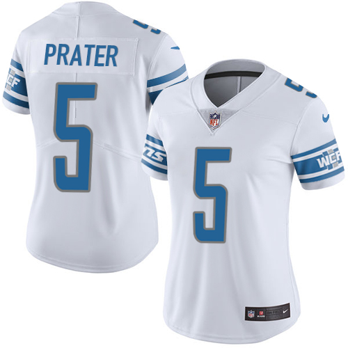 Nike Lions #5 Matt Prater White Women's Stitched NFL Vapor Untouchable Limited Jersey - Click Image to Close