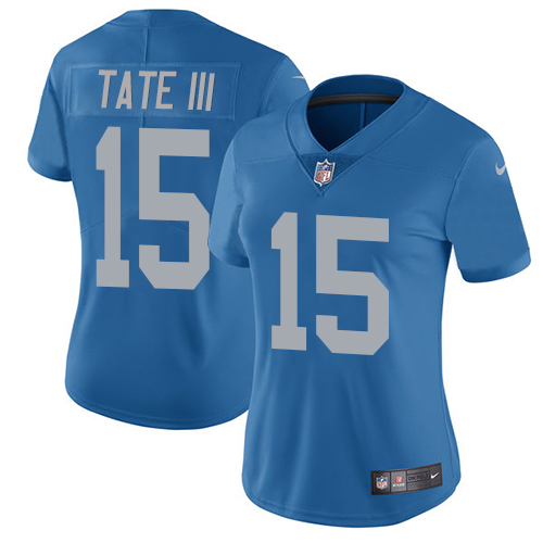 Nike Lions #15 Golden Tate III Blue Throwback Women's Stitched NFL Vapor Untouchable Limited Jersey