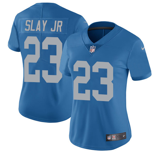 Nike Lions #23 Darius Slay Jr Blue Throwback Women's Stitched NFL Vapor Untouchable Limited Jersey - Click Image to Close