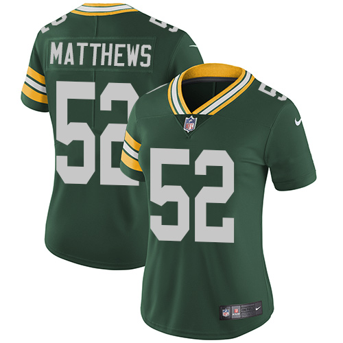Nike Packers #52 Clay Matthews Green Team Color Women's Stitched NFL Vapor Untouchable Limited Jerse - Click Image to Close