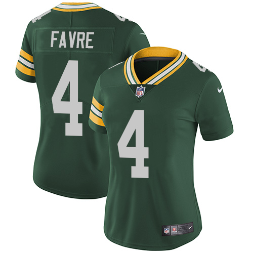 Nike Packers #4 Brett Favre Green Team Color Women's Stitched NFL Vapor Untouchable Limited Jersey - Click Image to Close
