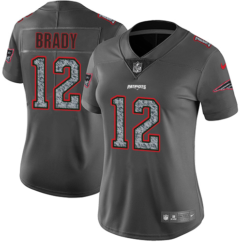 Nike Patriots #12 Tom Brady Gray Static Women's Stitched NFL Vapor Untouchable Limited Jersey - Click Image to Close
