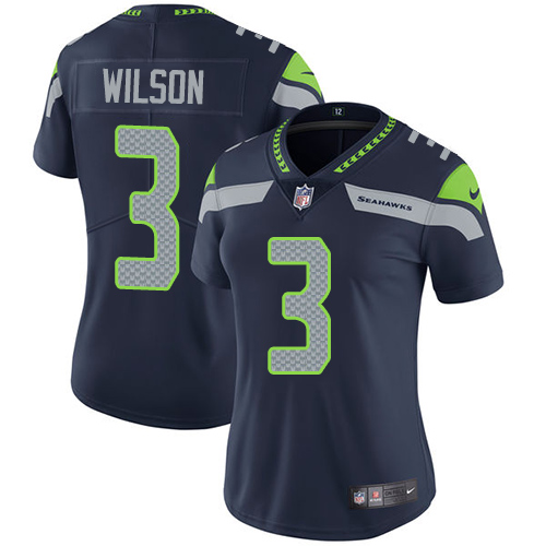 Nike Seahawks #3 Russell Wilson Steel Blue Team Color Women's Stitched NFL Vapor Untouchable Limited