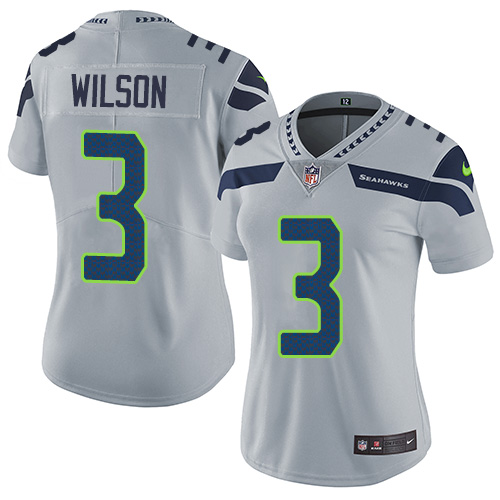 Nike Seahawks #3 Russell Wilson Grey Alternate Women's Stitched NFL Vapor Untouchable Limited Jersey