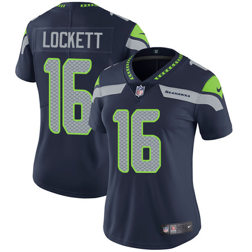 Nike Seahawks #16 Tyler Lockett Steel Blue Team Color Women's Stitched NFL Vapor Untouchable Limited