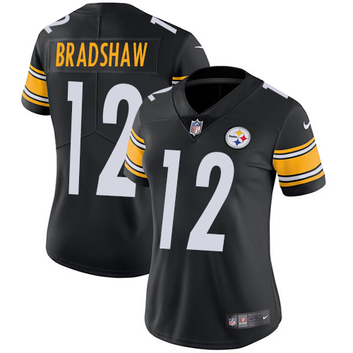 Nike Steelers #12 Terry Bradshaw Black Team Color Women's Stitched NFL Vapor Untouchable Limited Jer - Click Image to Close