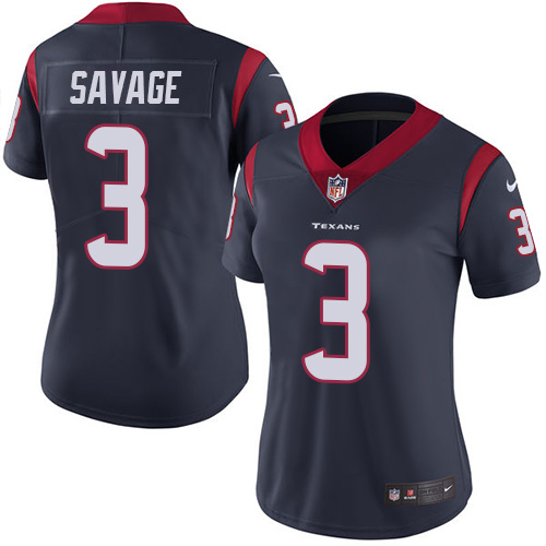 Nike Texans #3 Tom Savage Navy Blue Team Color Women's Stitched NFL Vapor Untouchable Limited Jersey