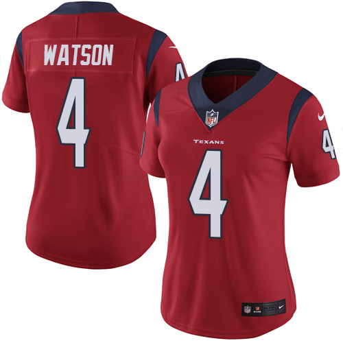 Nike Texans #4 Deshaun Watson Red Alternate Women's Stitched NFL Vapor Untouchable Limited Jersey - Click Image to Close
