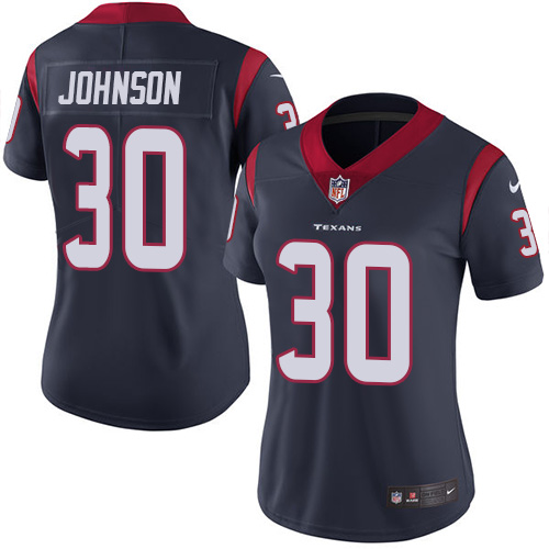 Nike Texans #30 Kevin Johnson Navy Blue Team Color Women's Stitched NFL Vapor Untouchable Limited Je