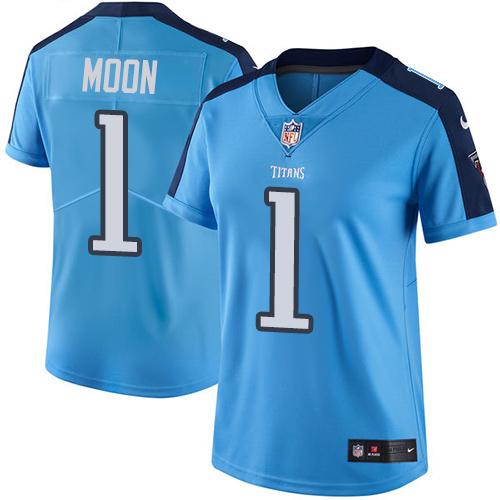 Nike Titans #1 Warren Moon Light Blue Team Color Women's Stitched NFL Vapor Untouchable Limited Jers