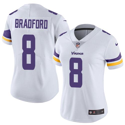 Nike Vikings #8 Sam Bradford White Women's Stitched NFL Vapor Untouchable Limited Jersey